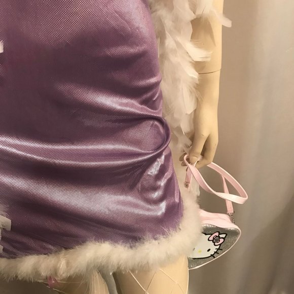 🍭vinatge y2k custom hello kitty dress with feathered trim and crystal earings ! - Picture 5 of 11